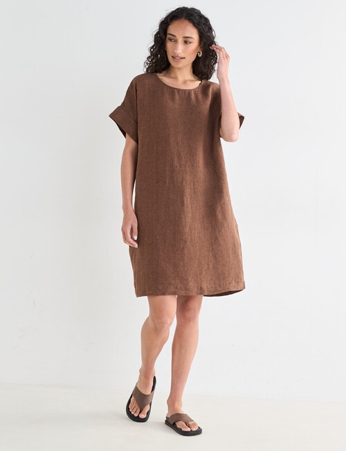 Zest Linen Turn Up Sleeve Dress, Chocolate X Dye product photo View 03 L