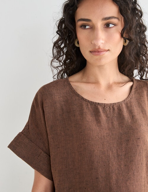 Zest Linen Turn Up Sleeve Dress, Chocolate X Dye product photo View 04 L
