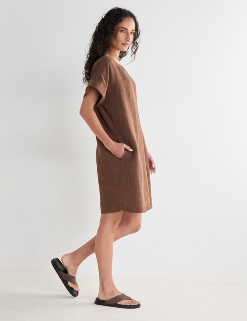 Zest Linen Turn Up Sleeve Dress, Chocolate X Dye product photo View 05 L