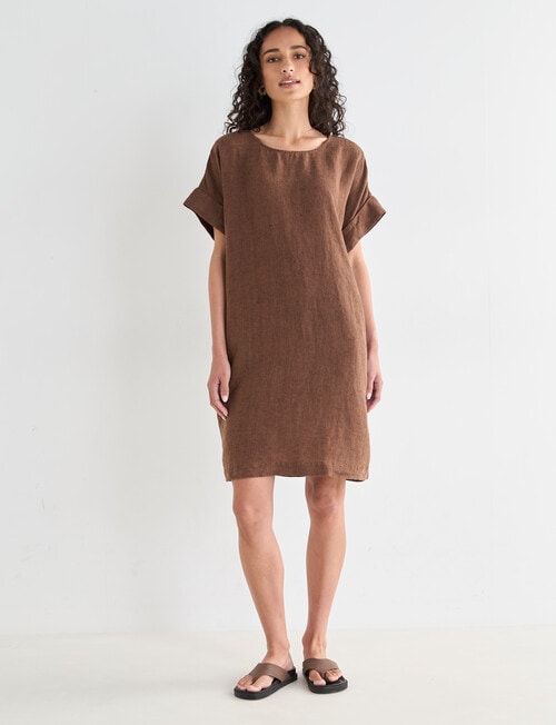 Zest Linen Turn Up Sleeve Dress, Chocolate X Dye product photo View 06 L