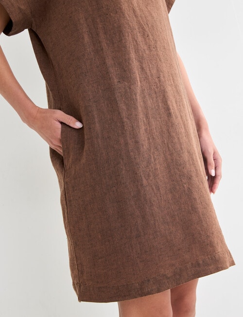 Zest Linen Turn Up Sleeve Dress, Chocolate X Dye product photo View 07 L