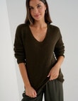 Whistle Fluffy Jumper V Neck, Olive Night product photo