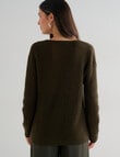 Whistle Fluffy Jumper V Neck, Olive Night product photo View 02 S