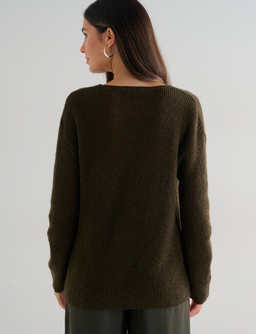 Whistle Fluffy Jumper V Neck, Olive Night product photo View 02 L