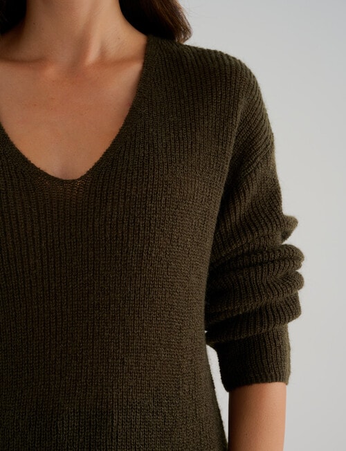Whistle Fluffy Jumper V Neck, Olive Night product photo View 05 L