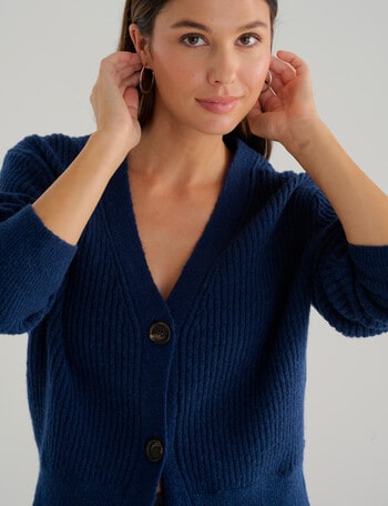 Whistle Rib Cardigan, Indigo product photo