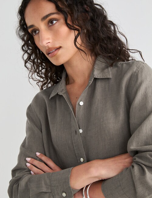 Zest Essential Linen Long Sleeve Shirt, Teak X Dye - Tops