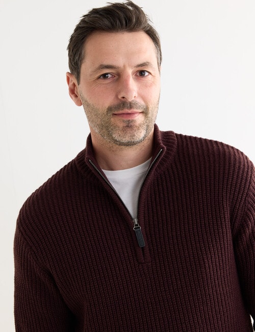 Chisel 1/4 Zip Rib Sweater, Burgundy Marle product photo View 05 L