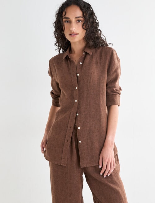 Zest Essential Linen Long Sleeve Shirt, Chocolate X Dye product photo