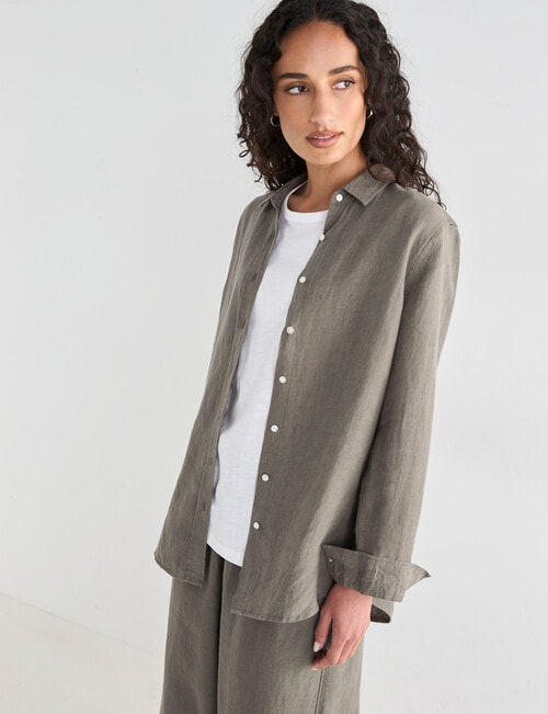 Zest Essential Linen Long Sleeve Shirt, Teak X Dye product photo View 04 L