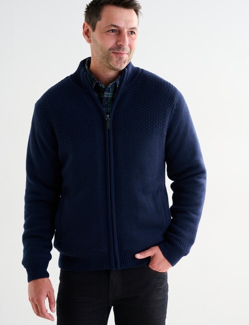 Chisel Knitwear Marle Sherpa Lined Zip Thru Jumper, Navy Marle product photo View 04 L