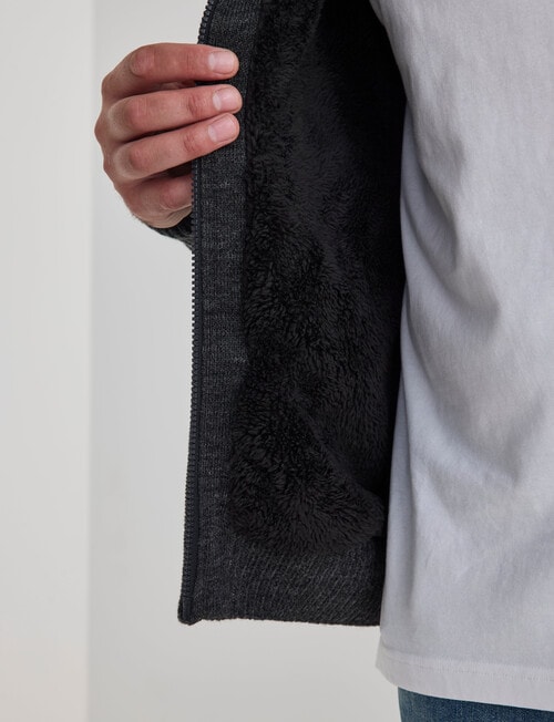 Chisel Knitwear Marle Sherpa Lined Zip Thru Jumper, Charcoal Marle product photo View 08 L