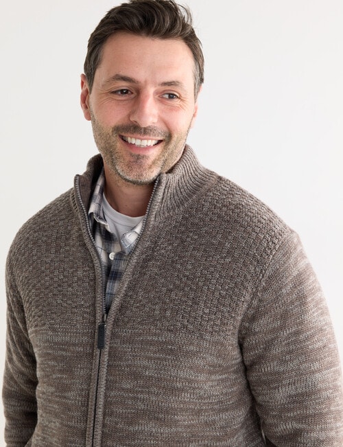 Chisel Sherpa Lined Zip Through Knitwear Jumper, Fawn Marle product photo View 04 L