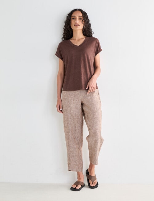 Zest Essential Linen V-Neck Tee, Chocolate product photo View 03 L