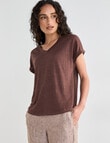 Zest Essential Linen V-Neck Tee, Chocolate product photo View 05 S
