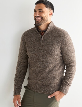 Kauri Trail Dylan Sweater 1/4 Zip, Brown Marle product photo