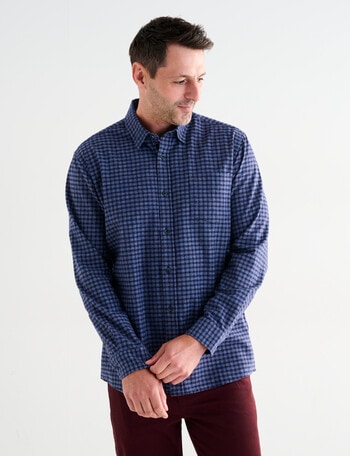 Chisel Mini Check Long Sleeve Shirt, Navy product photo