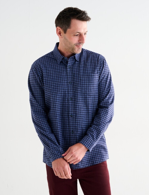 Chisel Mini Check Long Sleeve Shirt, Navy product photo