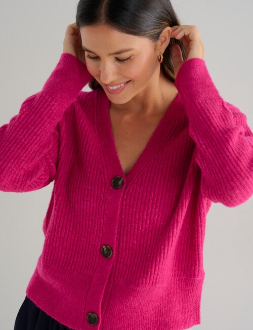 Whistle Rib Cardigan, Berry product photo View 05 L
