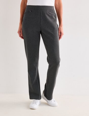 Ella J Ponte Bootleg Pant, Shorter Length, Black Herringbone product photo