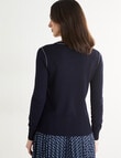 Oliver Black Long Crew Knit Trim Cardigan, Navy & Ivory product photo View 02 S