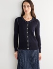 Oliver Black Long Crew Knit Trim Cardigan, Navy & Ivory product photo View 05 S