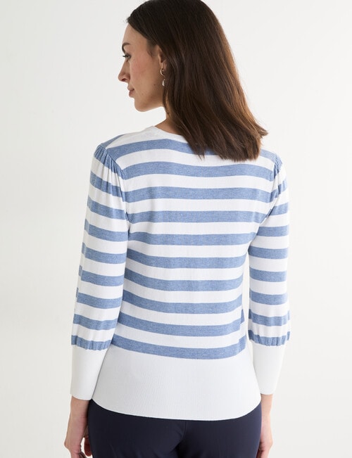 Oliver Black Puff Sleeve Stripe Top, Blue & Ivory product photo View 02 L