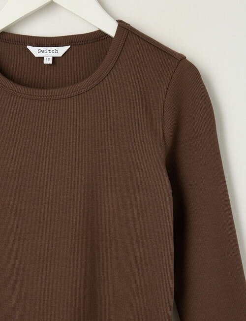 Switch Emma Long Sleeve Rib Tee, Chocolate product photo View 02 L