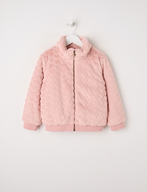 Mac & Ellie Hearts Faux Fur Bomber Jacket, Blush product photo