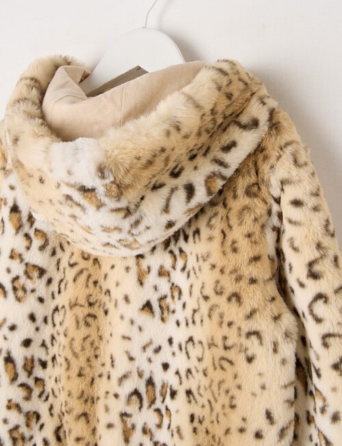 Mac & Ellie Animal Faux Fur Hooded Bomber Jacket, Natural product photo View 03 L