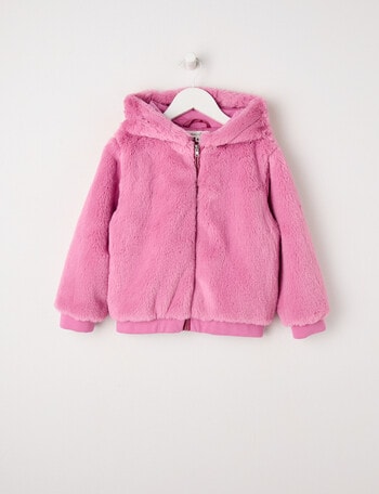Mac & Ellie Faux Fur Hooded Bomber Jacket, Magenta product photo