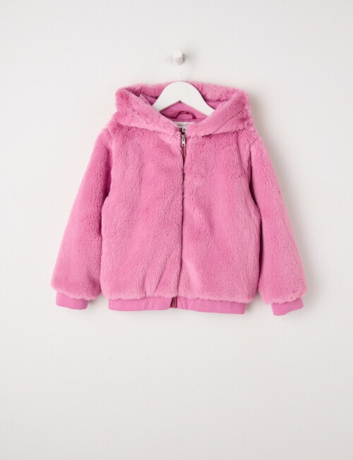 Mac & Ellie Faux Fur Hooded Bomber Jacket, Magenta product photo
