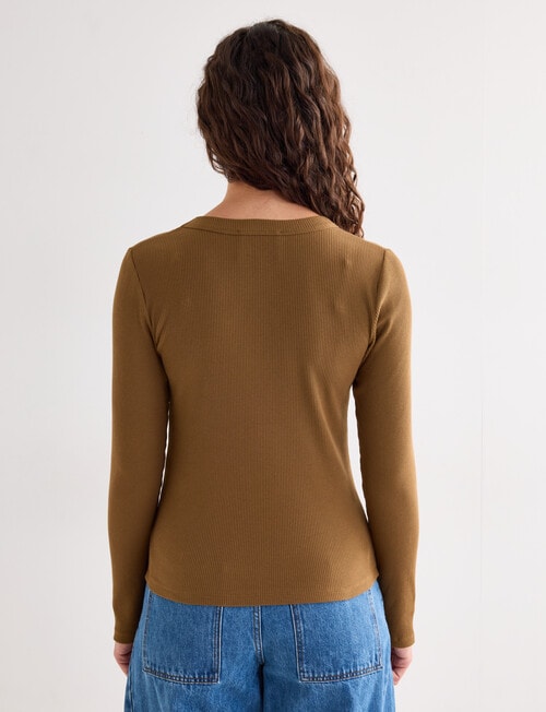 Mineral Hazel Rib Crew Long Sleeve Top, Pecan product photo View 02 L