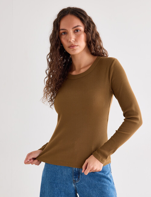 Mineral Hazel Rib Crew Long Sleeve Top, Pecan product photo View 05 L