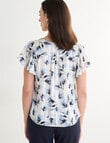Oliver Black Floral V-Neck Flutter Sleeve Top, Blue & Ivory product photo View 02 S
