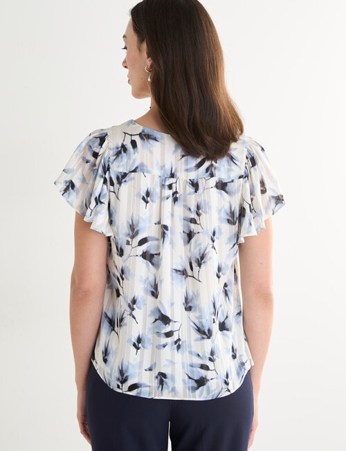 Oliver Black Floral V-Neck Flutter Sleeve Top, Blue & Ivory product photo View 02 L