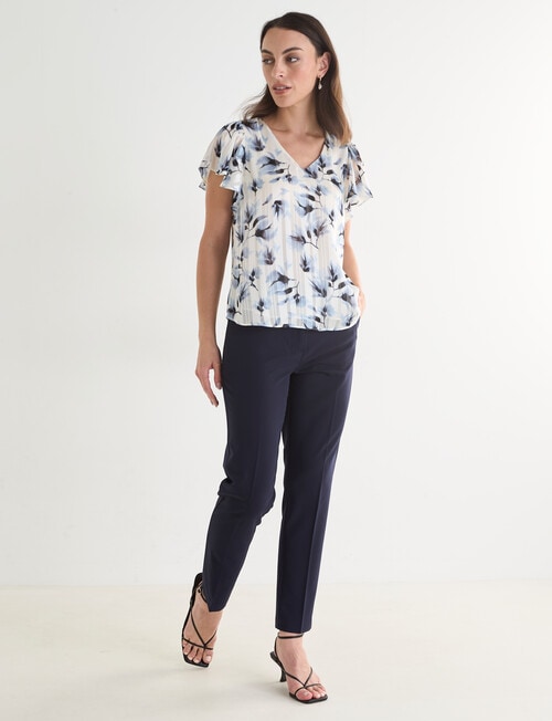 Oliver Black Floral V-Neck Flutter Sleeve Top, Blue & Ivory product photo View 03 L