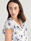 Oliver Black Floral V-Neck Flutter Sleeve Top, Blue & Ivory product photo View 04 S
