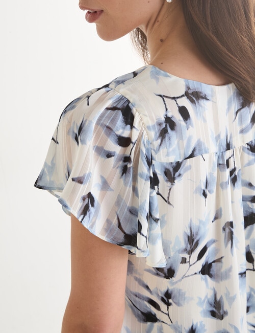 Oliver Black Floral V-Neck Flutter Sleeve Top, Blue & Ivory product photo View 05 L
