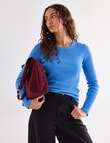 Mineral Hazel Rib Crew Long Sleeve Top, Tranquil Blue product photo