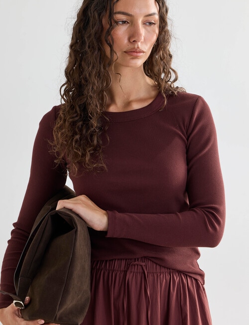 Mineral Hazel Rib Crew Long Sleeve Top, Pomegranate product photo View 05 L