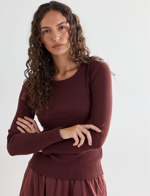 Mineral Hazel Rib Crew Long Sleeve Top, Pomegranate product photo View 07 L