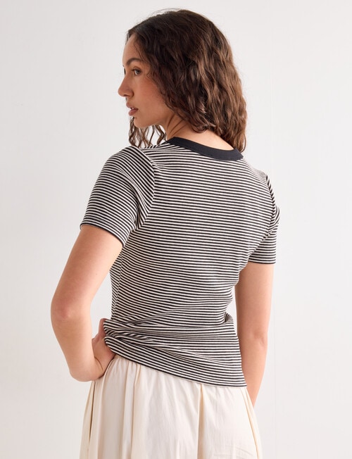 Mineral Hazel Rib Short Sleeve Tee, Oat Marle Stripe product photo View 02 L