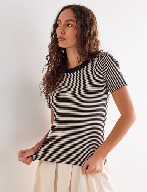 Mineral Hazel Rib Short Sleeve Tee, Oat Marle Stripe product photo View 05 L