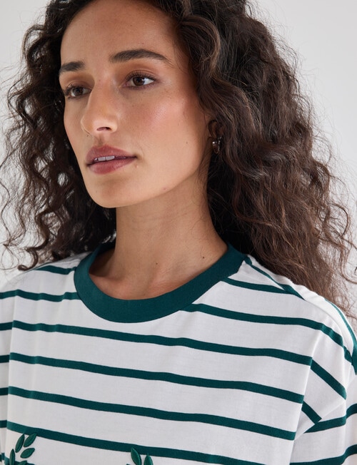 Denim Republic Embroidered Striped Tee, Green product photo View 04 L
