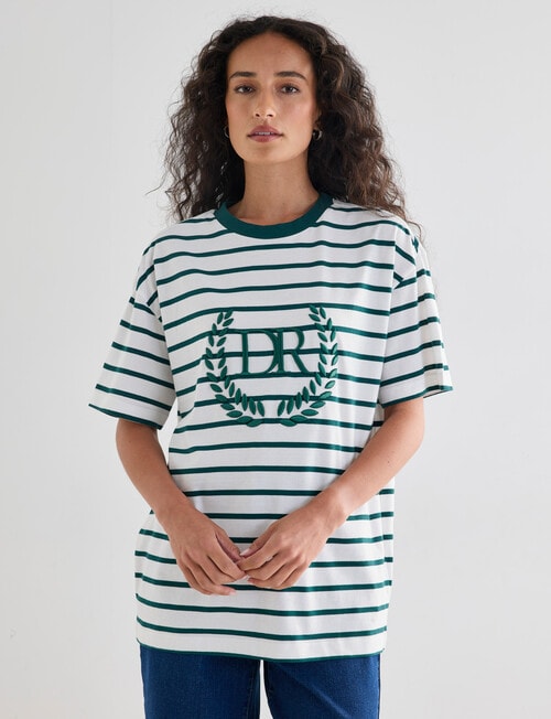 Denim Republic Embroidered Striped Tee, Green product photo View 06 L