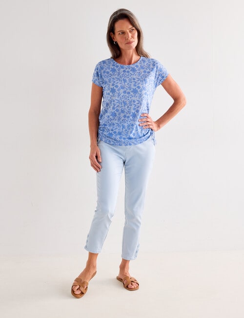 Ella J Ruched Detail Cap Sleeve T-shirt, Blue product photo View 03 L