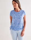 Ella J Ruched Detail Cap Sleeve T-shirt, Blue product photo View 06 S