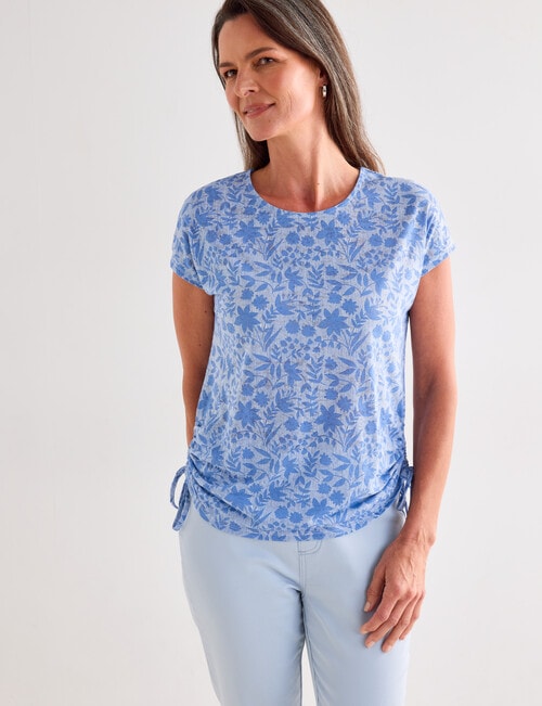 Ella J Ruched Detail Cap Sleeve T-shirt, Blue product photo View 06 L