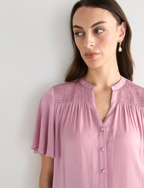 Oliver Black Flutter Sleeve Satin Top, Orchid product photo